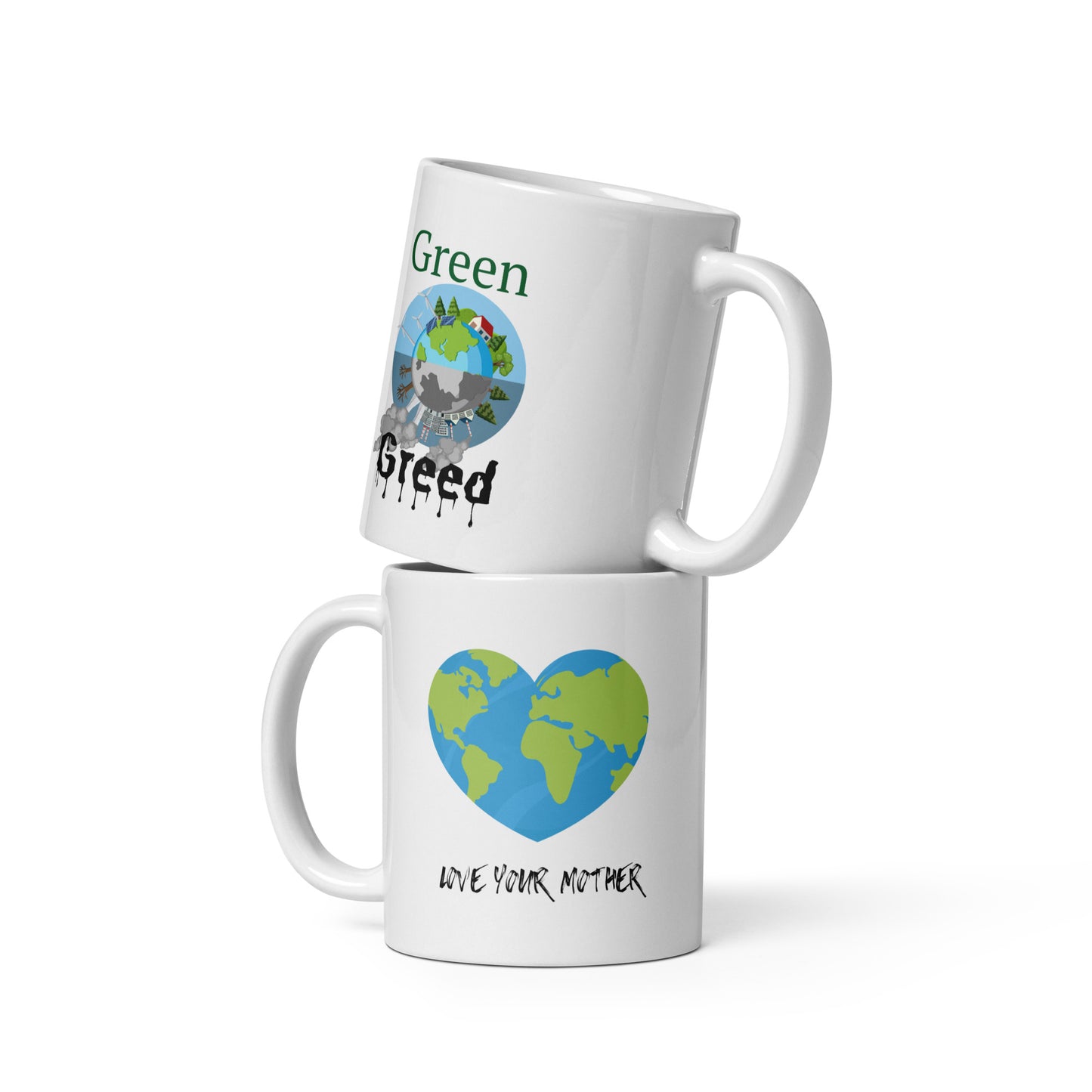 White glossy mug Greed / Love Mother S/M/L