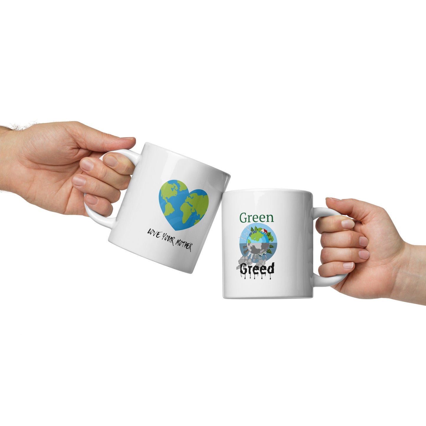 White glossy mug Greed / Love Mother S/M/L